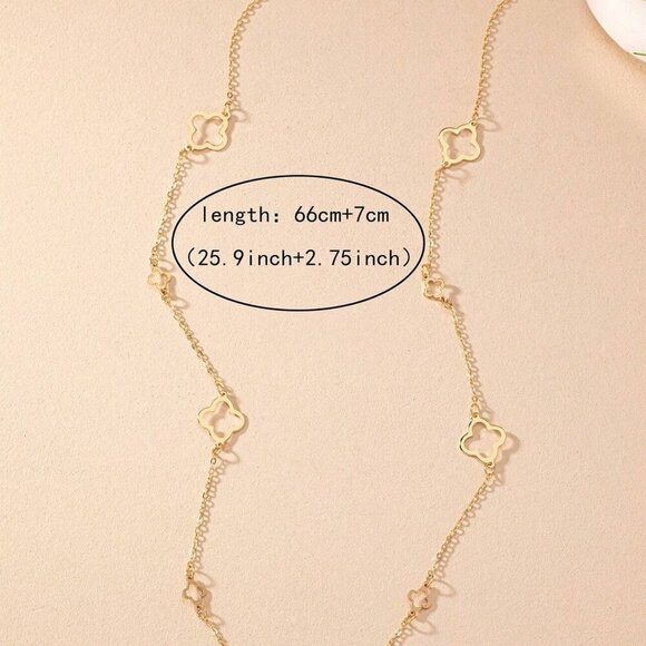 Four Leaf Clover Gold Long  Necklace - Picture 2 of 6